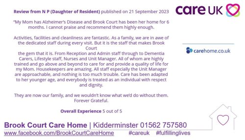 Photo post from Brook Court Care Home.