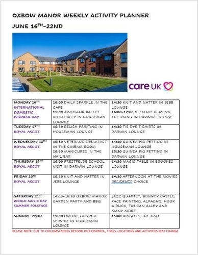 Photo post from Oxbow Manor Care Home.