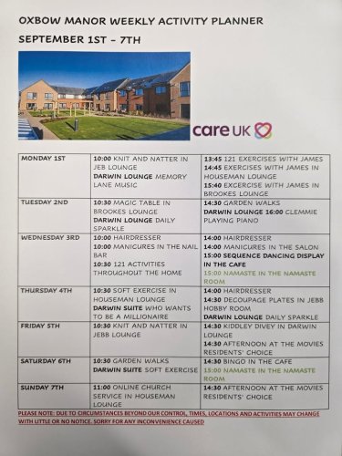 Photo post from Oxbow Manor Care Home.