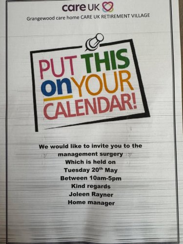 Photo post from Grangewood Care Home.