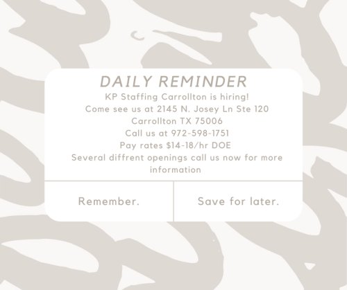 Photo post from KP Staffing Agency (Carrollton Branch).
