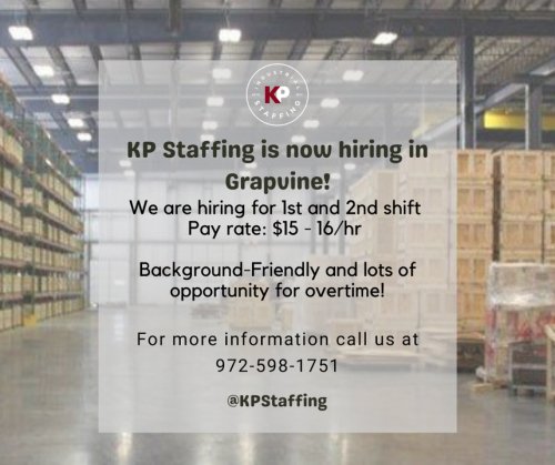 Photo post from KP Staffing Agency (Carrollton Branch).