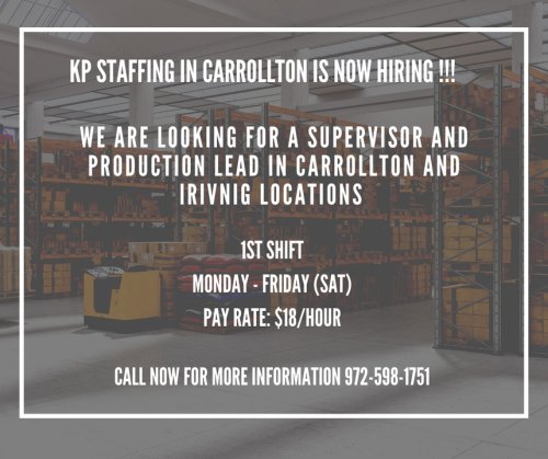 Photo post from KP Staffing Agency (Carrollton Branch).