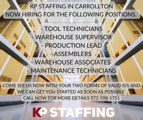 Photo post from KP Staffing Agency (Carrollton Branch).