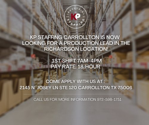 Photo post from KP Staffing Agency (Carrollton Branch).