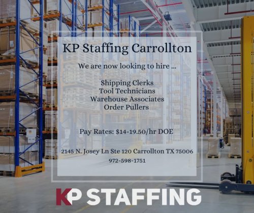 Photo post from KP Staffing Agency (Carrollton Branch).