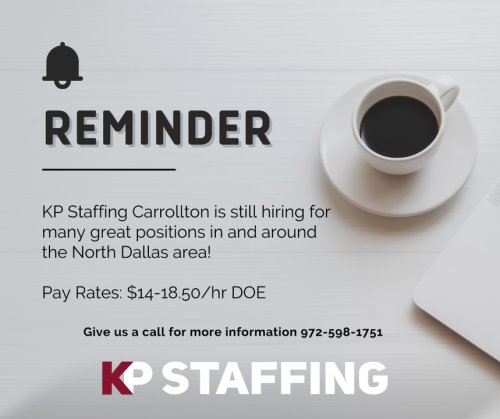 Photo post from KP Staffing Agency (Carrollton Branch).