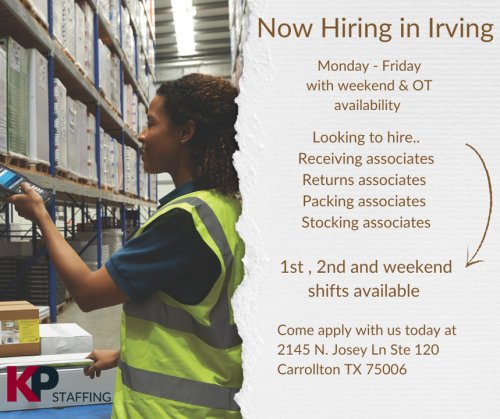 Photo post from KP Staffing Agency (Carrollton Branch).