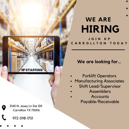 Photo post from KP Staffing Agency (Carrollton Branch).