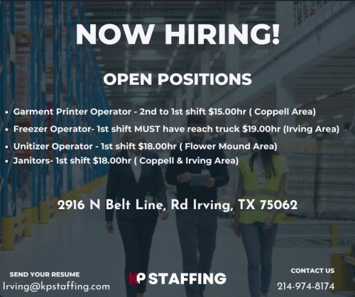 Photo post from KP Staffing Agency (Irving Branch).