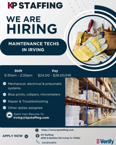 Photo post from KP Staffing Agency (Irving Branch).