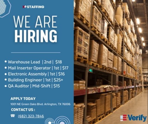 Photo post from KP Staffing Agency (Arlington Branch).