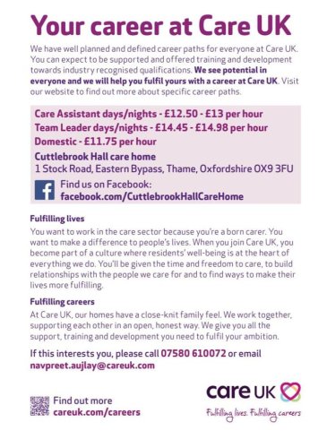 Photo post from Cuttlebrook Hall Care Home.