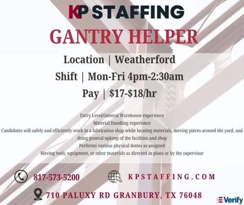 Photo post from KP Staffing Agency (Granbury Branch).