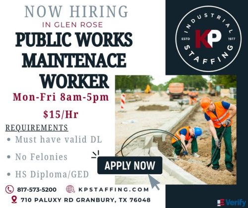 Photo post from KP Staffing Agency (Granbury Branch).