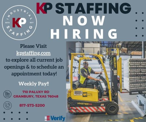 Photo post from KP Staffing Agency (Granbury Branch).