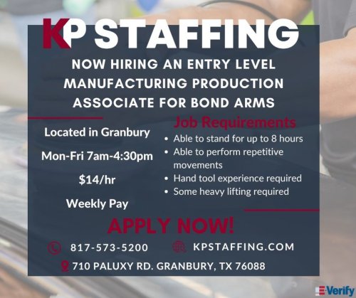 Photo post from KP Staffing Agency (Granbury Branch).