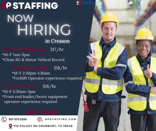 Photo post from KP Staffing Agency (Granbury Branch).