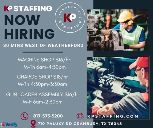 Photo post from KP Staffing Agency (Granbury Branch).