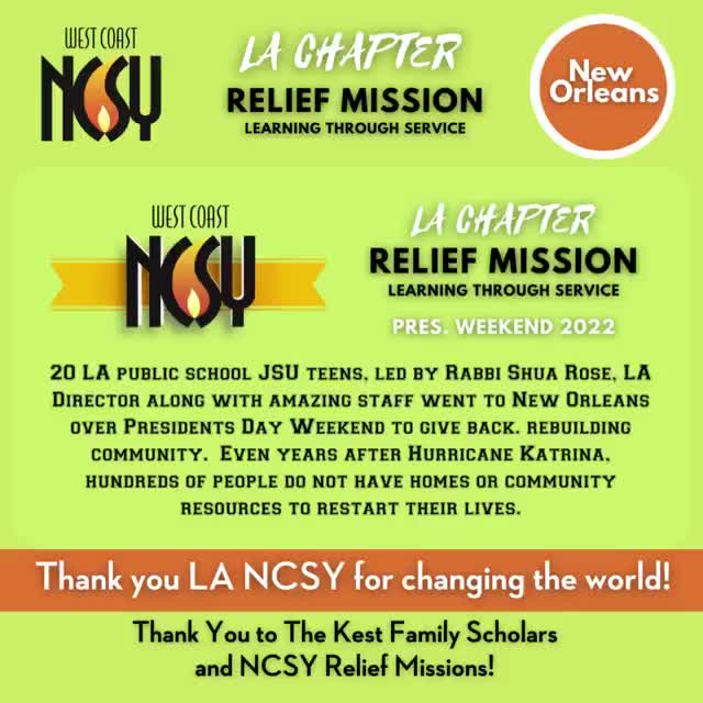 Video post from West Coast NCSY.