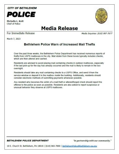 Photo post from Bethlehem Police Department, Bethlehem, PA.