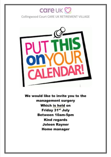 Photo post from Collingwood Court care home.