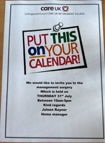 Photo post from Collingwood Court care home.