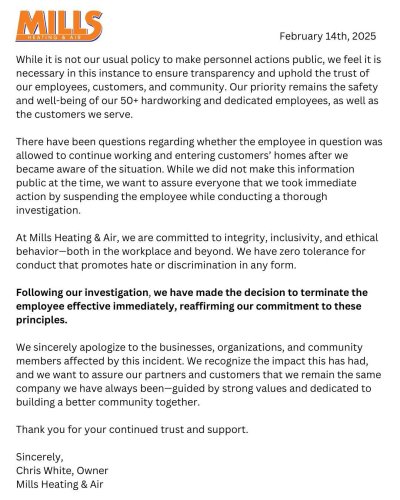 Photo post from millshvac.