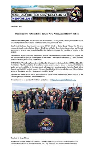 Photo post from Manitoba First Nations Police Service.