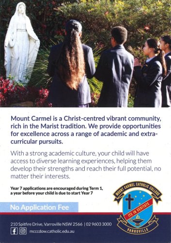 Photo post from Mount Carmel Catholic College, Varroville.