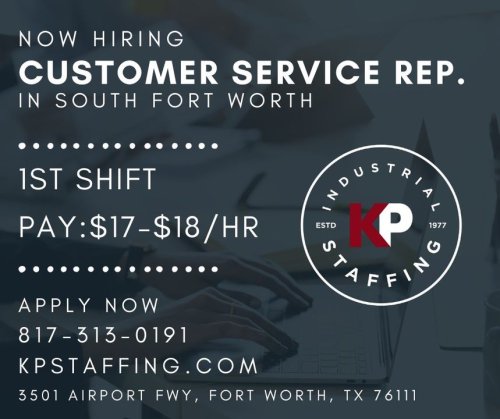 Photo post from KP Staffing Agency (Fort Worth Branch).