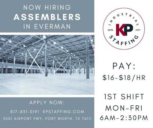 Photo post from KP Staffing Agency (Fort Worth Branch).