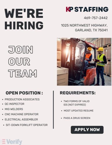 Photo post from KP Staffing Agency (Garland Branch).
