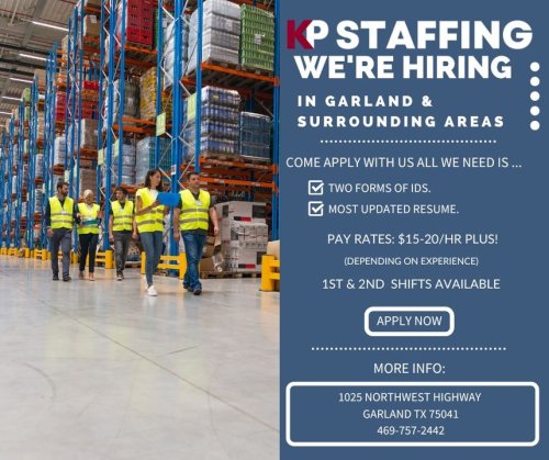 Photo post from KP Staffing Agency (Garland Branch).