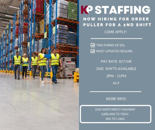 Photo post from KP Staffing Agency (Garland Branch).