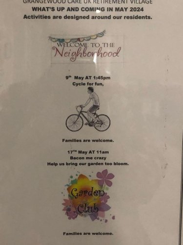 Carousel post from Grangewood Care Home.