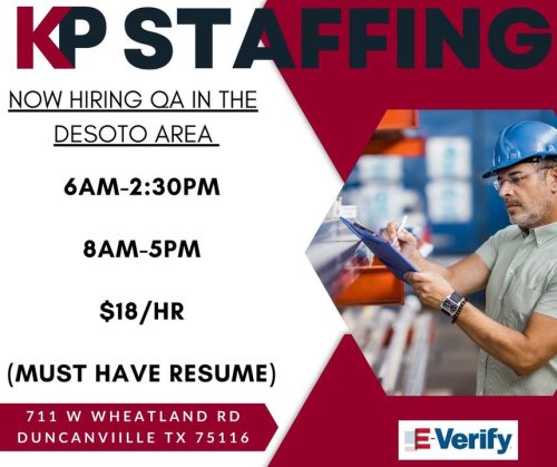 Photo post from KP Staffing Agency (Duncanville Branch).