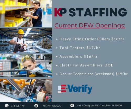 Photo post from KP Staffing Agency (Carrollton Branch).