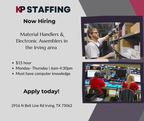 Photo post from KP Staffing Agency (Irving Branch).