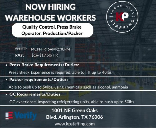 Photo post from KP Staffing Agency (Arlington Branch).