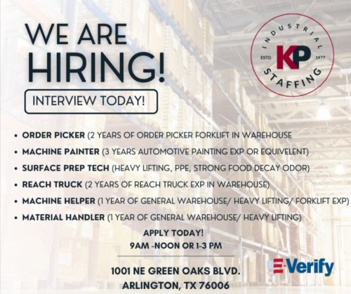 Photo post from KP Staffing Agency (Arlington Branch).