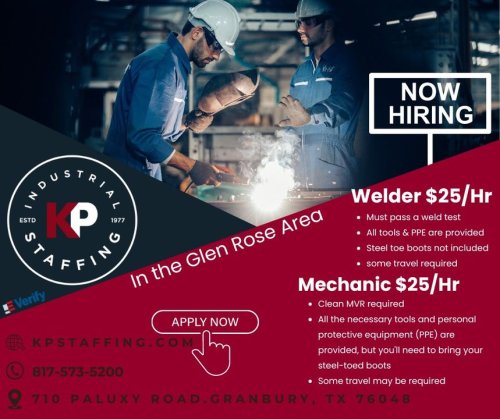 Photo post from KP Staffing Agency (Granbury Branch).