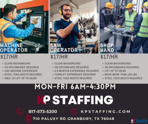Photo post from KP Staffing Agency (Granbury Branch).