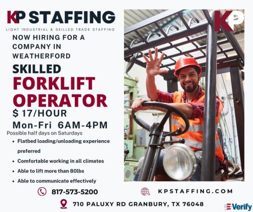 Photo post from KP Staffing Agency (Granbury Branch).