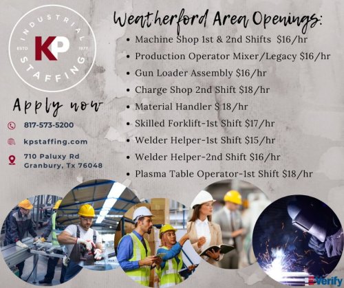 Photo post from KP Staffing Agency (Granbury Branch).