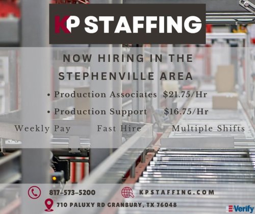 Photo post from KP Staffing Agency (Granbury Branch).
