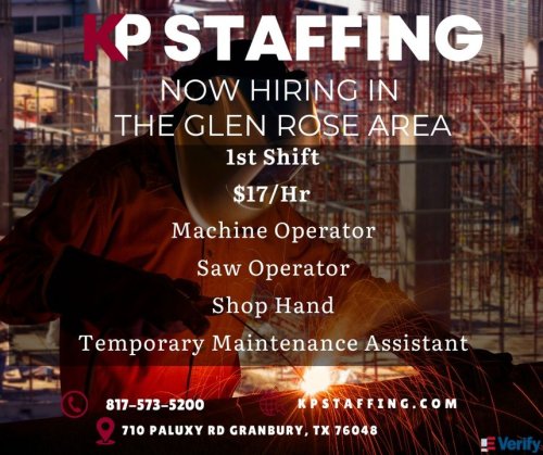 Photo post from KP Staffing Agency (Granbury Branch).