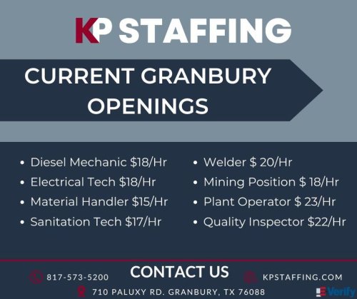 Photo post from KP Staffing Agency (Granbury Branch).