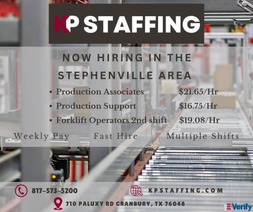 Photo post from KP Staffing Agency (Granbury Branch).