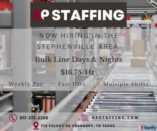 Photo post from KP Staffing Agency (Granbury Branch).